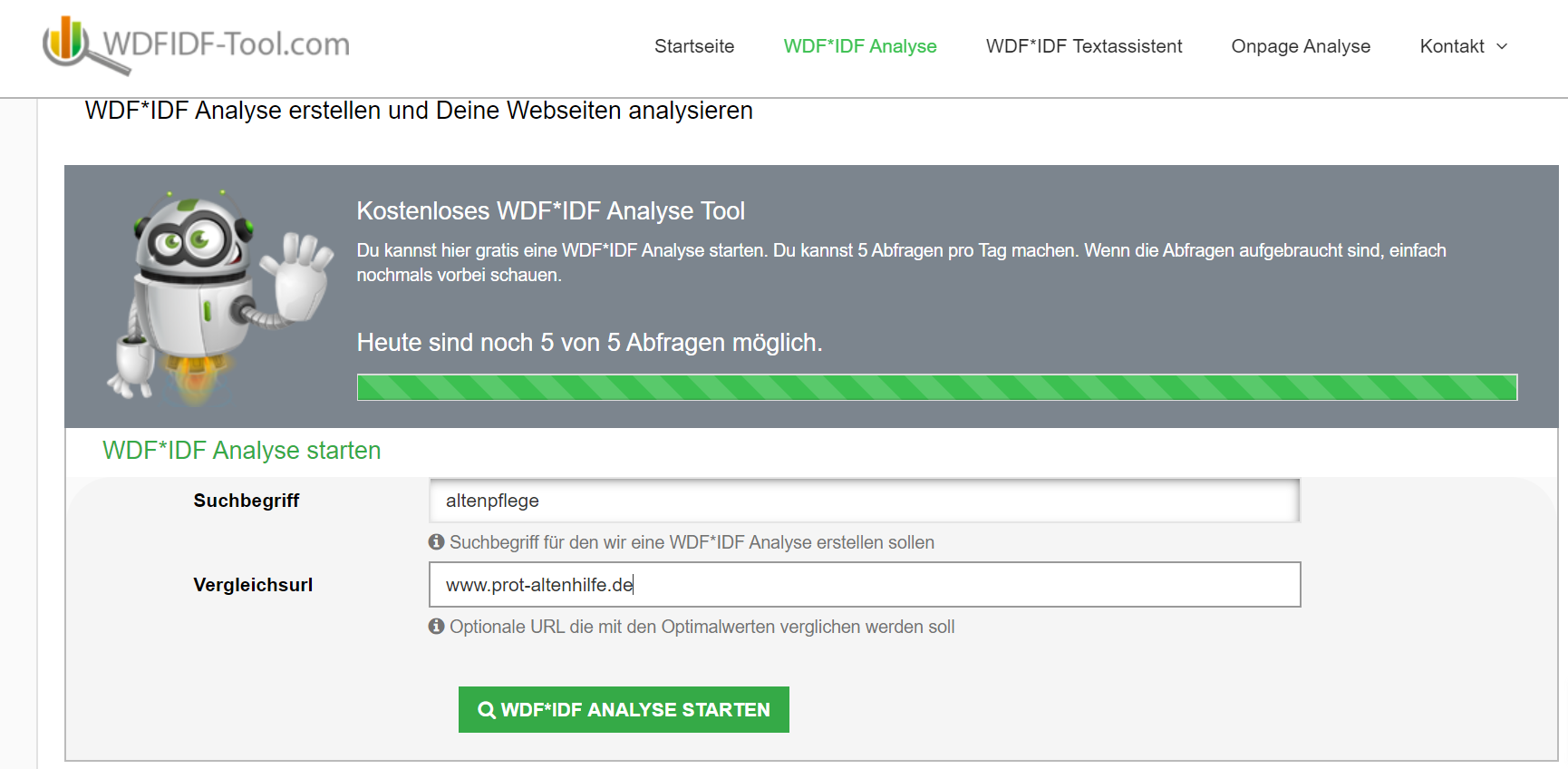 Textoptimierung mit dem WDF*IDF Tool