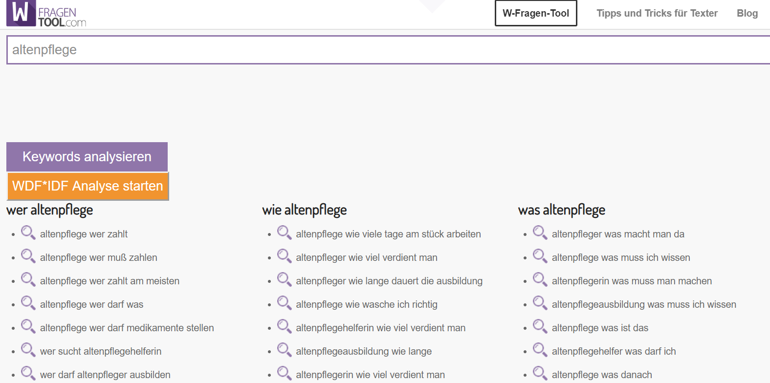 Textoptimierung mit dem W-Frage Tool