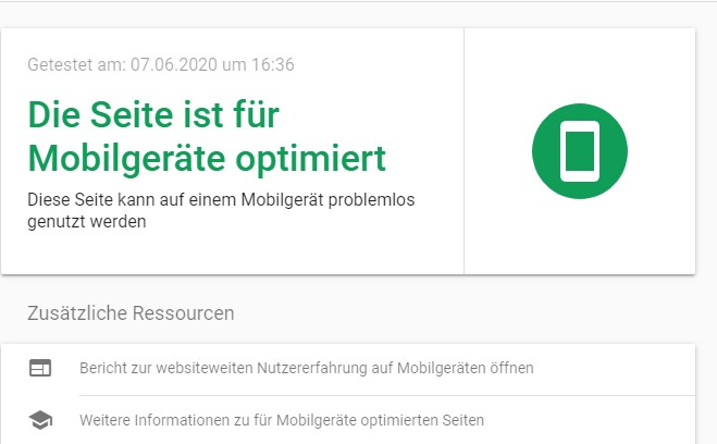 Google Mobile Friendly Test - Testergebnis