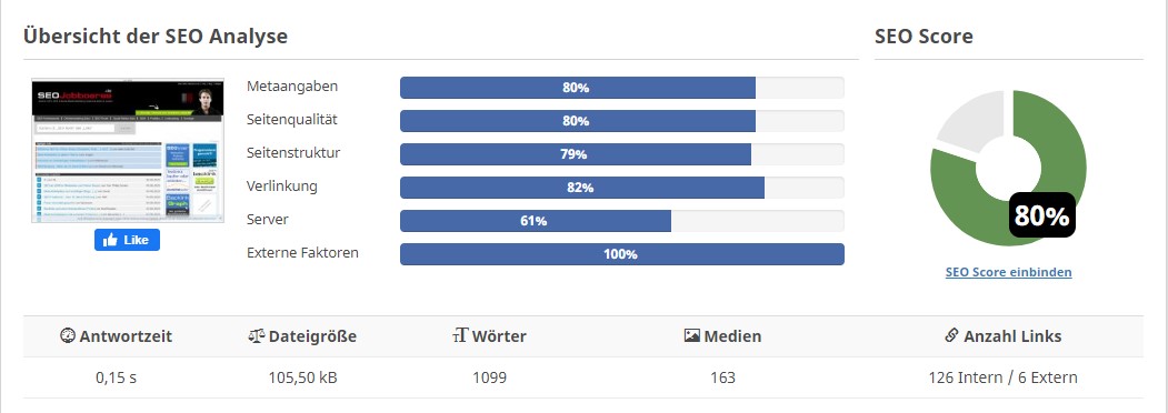 Seobility SEO-Audit - ausführliches testergebnis